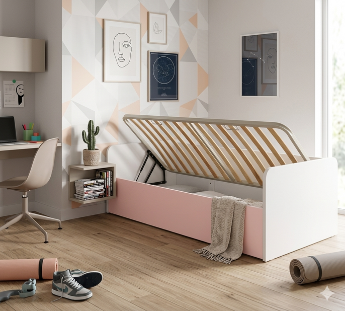 Bett PUZZLE mit Stauraum und Lattenrost, 90x190 cm